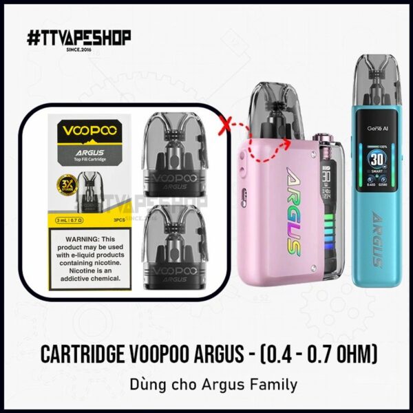 VOOPOO ARGUS CARTRIDGE   Đầu Pod 3ml ARGUS 0.4-0.7ohm